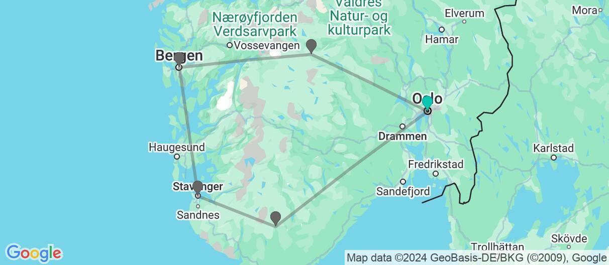 Map of Fiordo de los Sueños y valles de Geilo